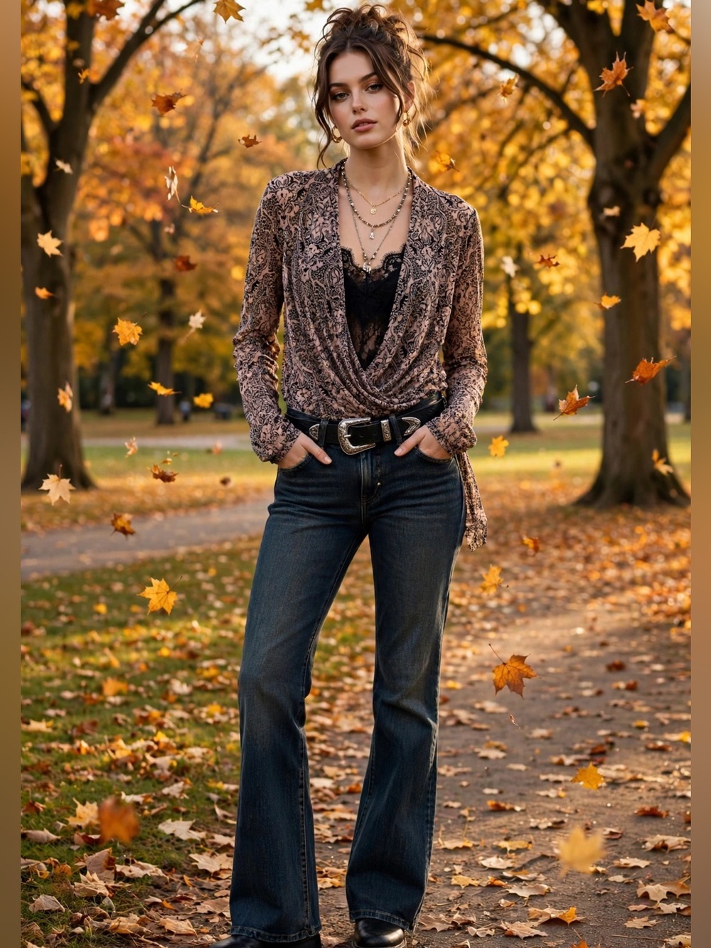 INC International Concepts Long Sleeve Printed Blouse Size M